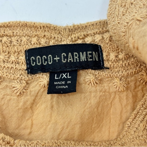 COCO + CARMEN Women’s Beige Cotton Blouse Lace Trim Embroidered Peplum Top L/XL - Picture 8 of 10